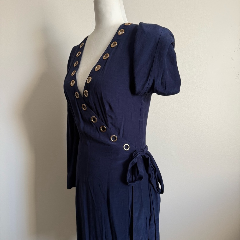 Lovers + Friends Crush Dress Long Sleeve Navy Wrap Dress Mini - Picture 4 of 8
